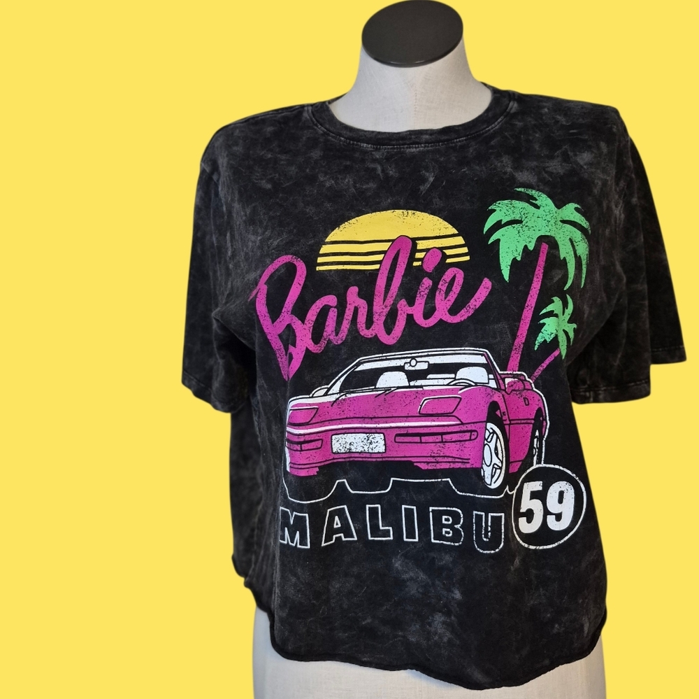Barbie Black Mineral Wash Tee with Pink Convertible Large